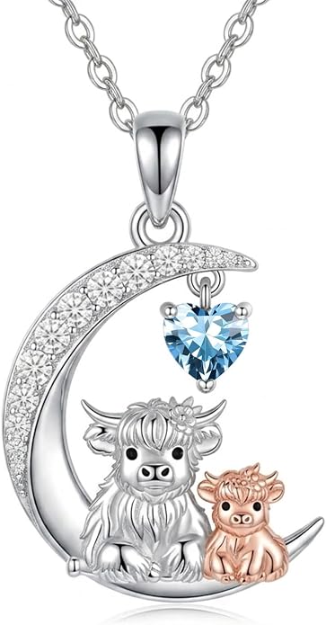 PELOVNY Teddy Bear Necklace for Women 925 Sterling Silver Bear/Highland Cow/Fox/Cat/Axolotl Birthstone Necklace Christmas Birthday Jewelry Gifts for Mom Daughter Wife Sister