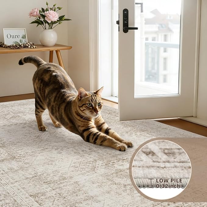 2'6''x8' Hallway Washable Runner Rug: Vintage Boho Neutral Kitchen Rug Soft Small Area Rug Indoor Floor Non-Slip Low Pile Carpet for Farmhouse Entryway Laundry Bathroom Bedroom Beside Rugs Brown