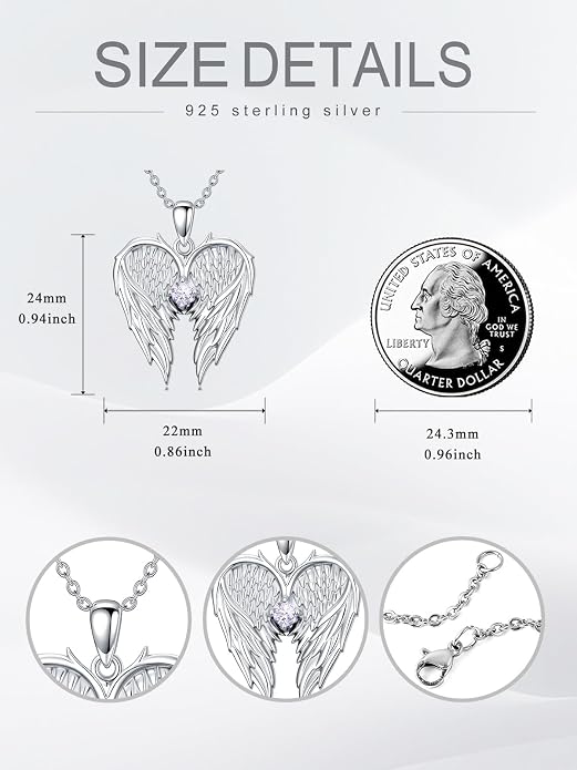 Dorunmo Guardian Angel Wing Pendant Birthstone Heart Necklace Birthday Jewelry Gifts for Women Mom Wife Daughter