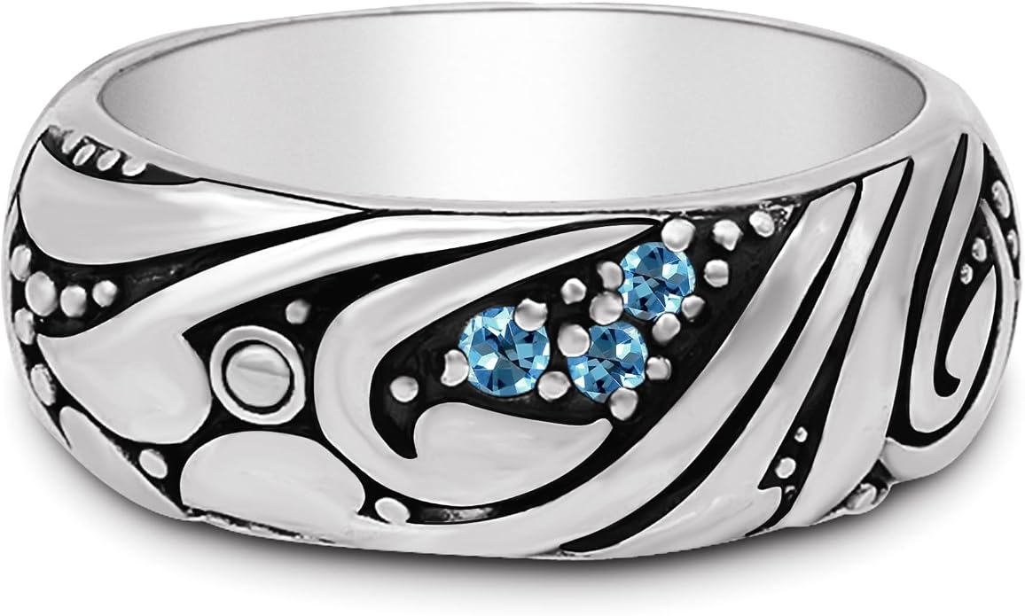 DEVATA Gold or Rhodium Plated Sterling Silver 925 – Eternity, Band Ring for Women – Heart, Knot, Clover, Infinity, Mariner, Cable, Curb, Cuban, Figaro, Daisy, Rope, Ribbed, Dome