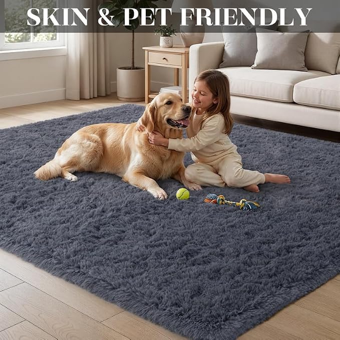 Area Rugs 9x12 Living Room Bedroom: Soft Fluffy Shag Rugs Upgrade Non-Slip High Pile Carpet Large Fuzzy Plush Indoor Floor Shaggy Carpets for Nursery Kid Playroom Office Dorms Home Decor Grey