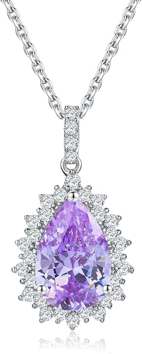 925 Sterling Silver Teardrop Necklace for Women Huge Created Gemstone Solitaire Halo Pendant Pear Cut Birthstone Necklace