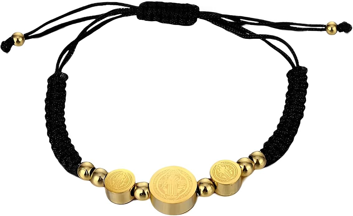 14K Gold Filled San Benito Bracelet For Women And Men, Saint Benedict Medal Bracelet Adjustable String Bracelets Religious, Pulseras De San Benito, Rosario De San Benito
