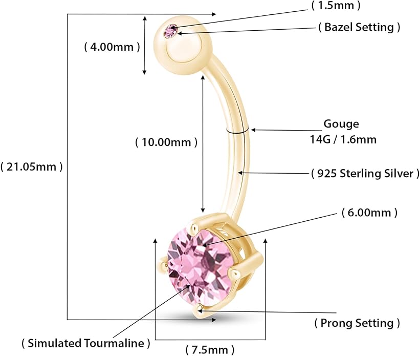 AFFY Round Shape Body Piercing Curved Barbells, Floating Navel Belly Piercing Button Premium Surgical Steel Ring in 14K Gold Over Sterling Silver