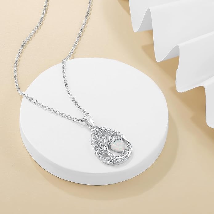 Aniu Tree of Life Necklace for Women, 925 Sterling Silver Mother of Pearl Family Palm Tree Charm Pendant Jewelry for Birthday Christmas Gift