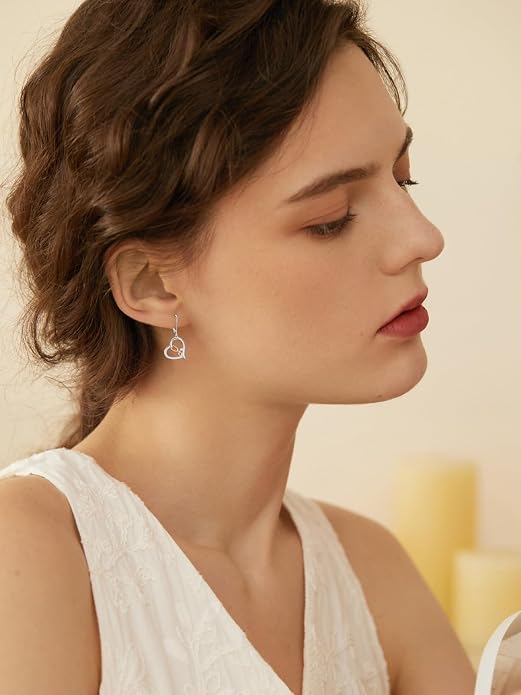 Midari Heart Dangle Earrings 925 Sterling Silver Leverback Drop Earrings Teacher Music Art Jewelry Gifts for Women Students Apple/Guitar/Palette/Note Design