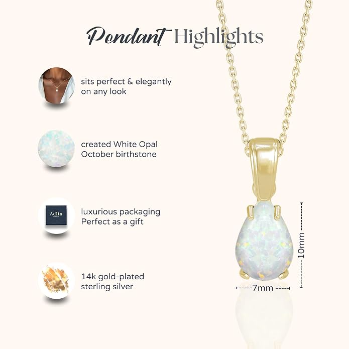 14K Gold Plated Gemstone Necklace for Women - Birthestone Teardrop Necklace - Gold Jewelry for Women - Dainty Gold Necklace - Everyday Necklaces - Gold Necklaces for Women