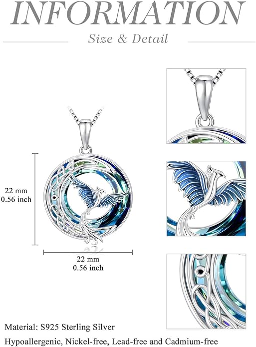 TOUPOP Phoenix Necklace 925 Sterling Silver Crystal Pendant Phoenix Rising Jewelry Women Birthday Mothers Day Gifts for Women