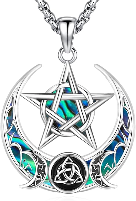 Pentagram/Celtic Knot/Witches Knot/Santa Muerte/Triple Moon Goddess/Baphomet/Hecate Necklace Sterling Silver Magic Wiccan Amulet Pagan Jewelry for Women Men