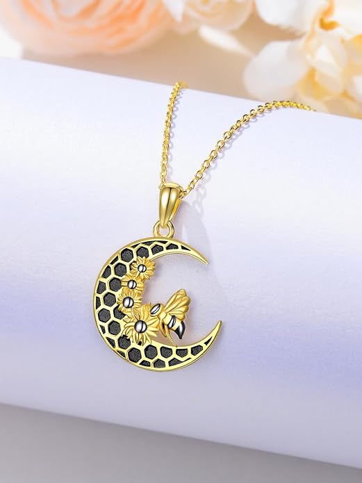 Dragonfly Necklace 925 Sterling Silver Dragonfly/Sunflower Bee Pendant Necklace Dragonfly with Blue Circle Crystal Dragonfly Jewelry Gifts as Holiday Christmas Gifts for Women