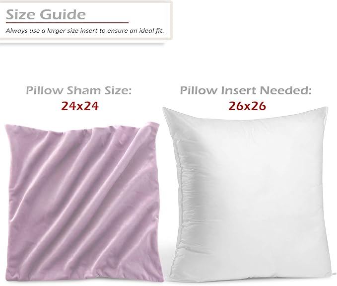 Nestl Throw Pillow Covers, Cozy Velvet Decorative Pillow Cases 24 x 24 Inches, Soft Solid Couch Pillow Covers for Sofa, Bed and Car, Set of 2 - Light Gray Lavender