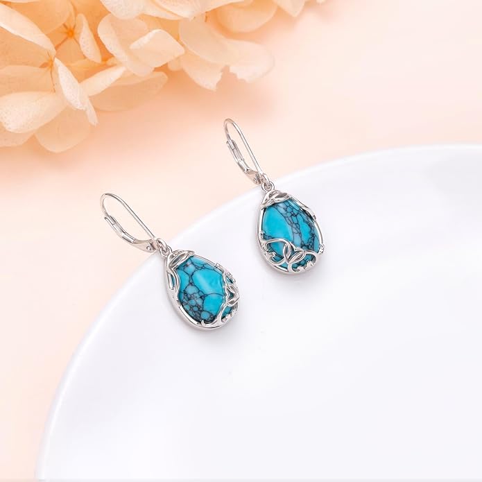 925 Sterling Silver Filigree Dangle Drop Earrings Daisy/Lotus/Rose Flower/Moonstone Leverback Teardrop Earrings for Women Infinity Celtic Knot Daisy Lotus Jewelry for Mothers Day