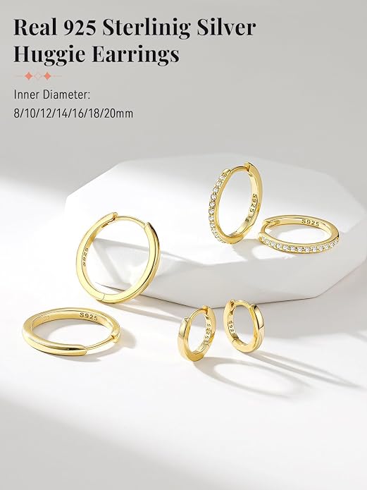 FaithHeart 925 Sterling Silver Huggie Hoop Earrings, Silver Small Hoop Earring for Women, 14K Gold/Black/Rose Gold Hypoallergenic Cartilage Earrings for Women 6/8/10/12/14/16/18/20mm