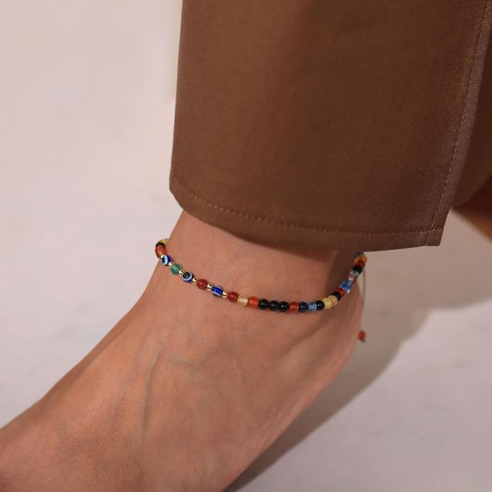 Evil Eye Ankle Bracelets for Women Beads Anklets Beach Accessiory Gemstone Healing Crystal Adjustable