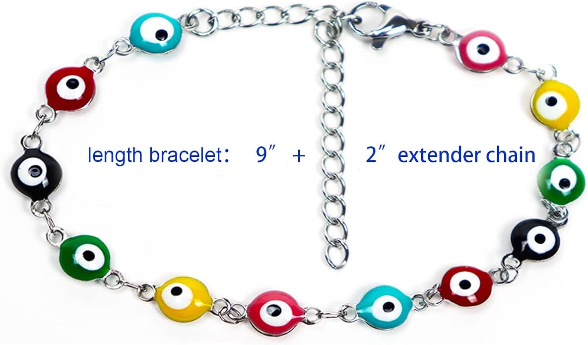 2 Pcs Evil Eye Anklet Bracelets for Women Men,18K Gold Plated Stainless Steel, Handmade Adjustable Amulet, Evil Eyes Jewelry for Family Best Friends