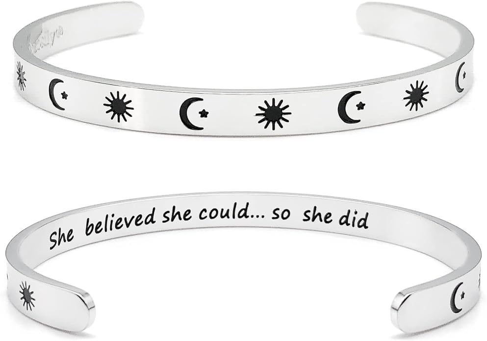 Dczosily Inspirational Bracelets for Women Stainless Steel Cuff Bracelet Engraved Jewelry Motivational Bangles Personalized Gifts for Best Friend/Mom