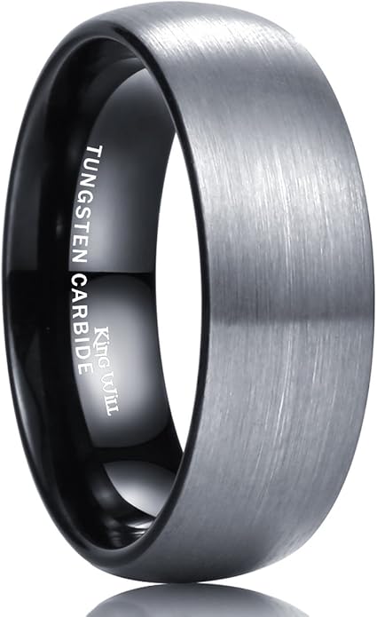 King Will Wedding Band for Men Women, 2/4/6/7/8mm Domed Matte Brushed Tungsten Carbide Rings, Solid/Dual Color Engagement Rings, Comfort Fit