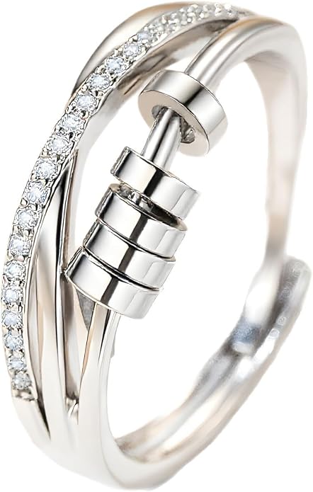Fidget Ring Anxiety Spinner Ring Open Adjustable Sunflower Star Moon Windmill Butterfly Rings Daisy Stress Relieving Fidget Women Cubic Zirconia Anti Stress Mood Rotate Inspirations Jewelry