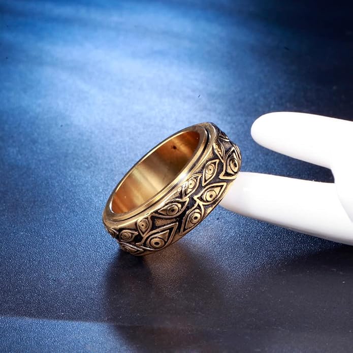 Men's Stainless Steel Eye of God Ring Band All Seeing Eye Spinner Rings Black Silver Vintage Jewelry Size 5 to 14
