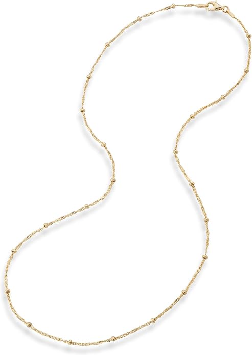 Miabella Italian 18K Gold Plated 925 Sterling Silver Singapore Bead Chain Station Necklace for Women, Made in Italy