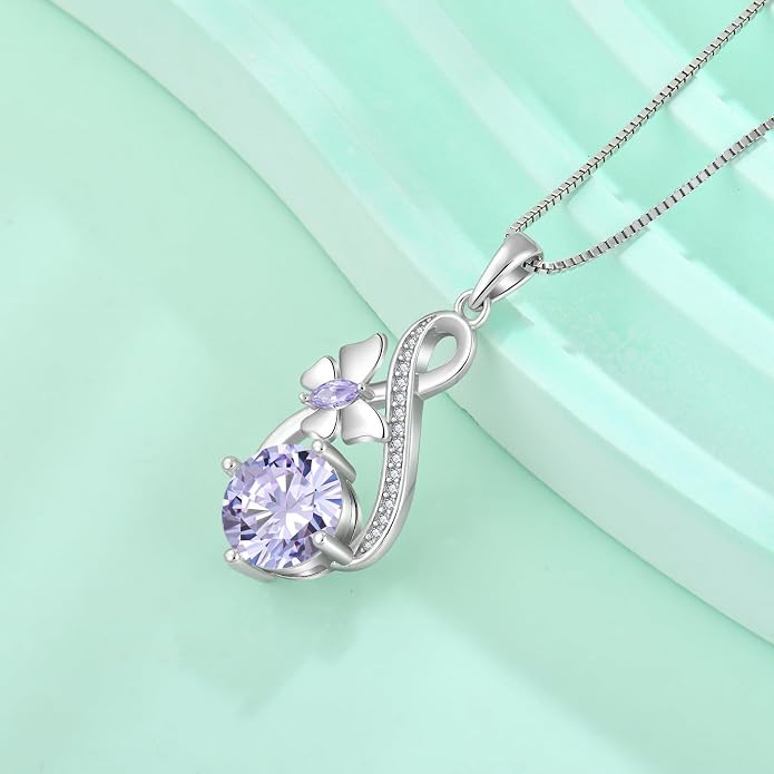 Butterfly Necklaces for Women 925 Sterling Silver Infinity Pendant Necklace Birthstone Jewelry Gifts for Her