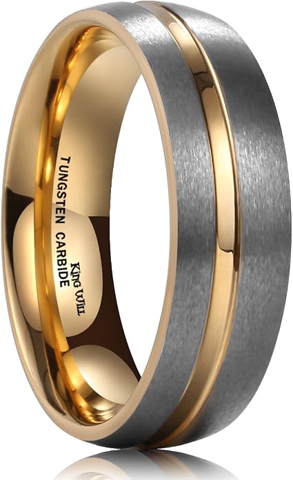 King Will Mens 8mm Rose Gold Groove/Gold Loop/Black Cross Groove Tungsten Carbide Wedding Ring Line Flat Pipe Cut Brushed Polished Comfort Fit 7-14