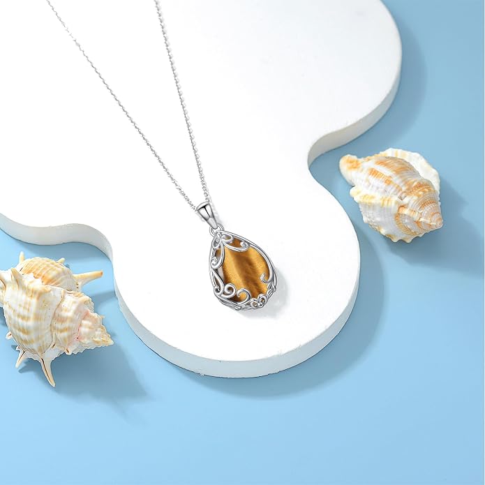 HPQQ Teardrop Necklace 925 Sterling Silver Filigree Gemstone Pendant Necklace Fine Jewelry Birthday Mother's Day Gifts for Women Her Mom