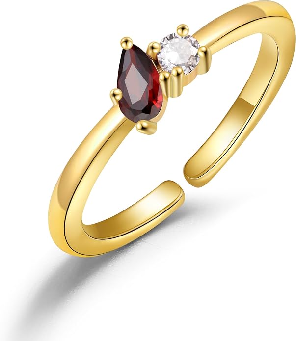JSJOY Birthstone Rings for Women Dainty Emerald Blue Ring Birthday Gifts for Mom Her Gemstones CZ Ring for Teens Gold Rings That Don't Tarnish Adjustable Ring Jewelry Gifts