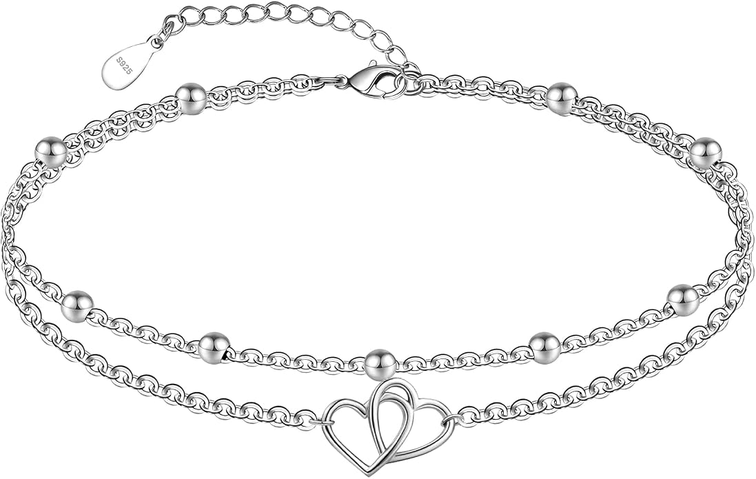 CHIC & ARTSY 925 Sterling Silver Ankle Bracelets for Women, Adjustable Layered Foot Chains with Nature & Symbol Charms, Lightweight Comfort Fit Boho Beach Everyday Jewelry