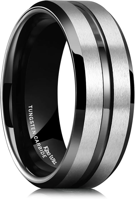 King Will Tungsten Carbide Wedding Band for Men Women-6/8/10mm Width Multicolor Available with Grooved Center Wedding Ring Suitable for Work, Gym Comfort Fit Size 4-16