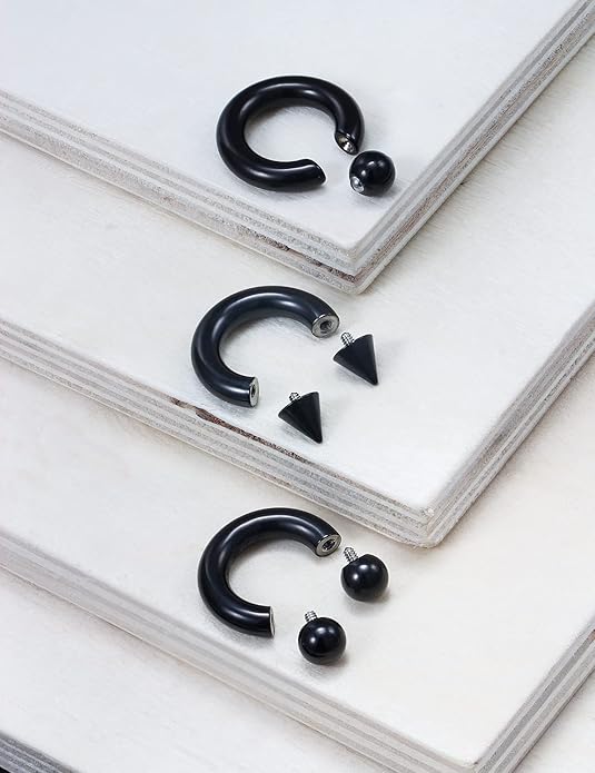 00G 0G 2G 4G 6G 8G 10G 12G 14G 16G Septum Rings Silver Black Surgical Steel Heavy Gauges Earrings Stretching kit Eyebrow Lip Septm Nose Rings Helix Tragus Daith Rook Earrings Hoops 10mm-19mm