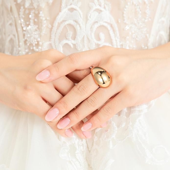 14K Gold Plated Chunky Domed Statement Ring for Women | Lightweight Trendy Rings | Thick Statement Jewelry