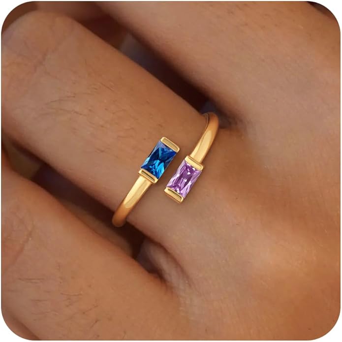 Honsny Gold Birthstone Rings for Women Non Tarnish 14K Gold Plated Adjustable Emerald Ring Cubic Zirconia Gemstone Promise Ring for Her Engagement Personalized Waterproof Jewelry Gifts for Birthday