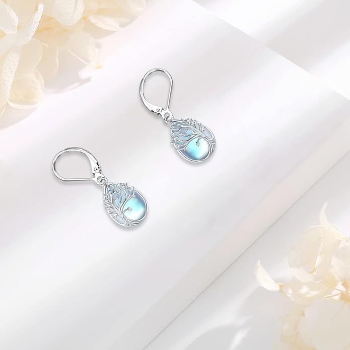 Tree of Life/Cat/Turtle/Butterfly/Flower/Celtic/Turquoise/Moonstone Dangle Earrings for Women Sterling Silver Cute Animals Drop Earrings Jewelry Gifts
