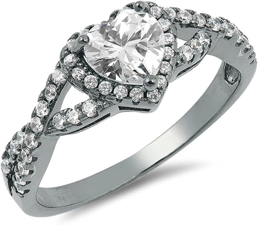 CHOOSE YOUR COLOR Sterling Silver Heart Halo Promise Ring