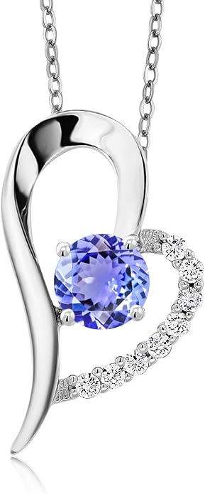 Gem Stone King Heart Shape Pendant Necklace For Women | 925 Sterling Silver | 6MM Round Gemstone Birthstone | Heart Necklace For Women | With 18 Inch Silver Chain