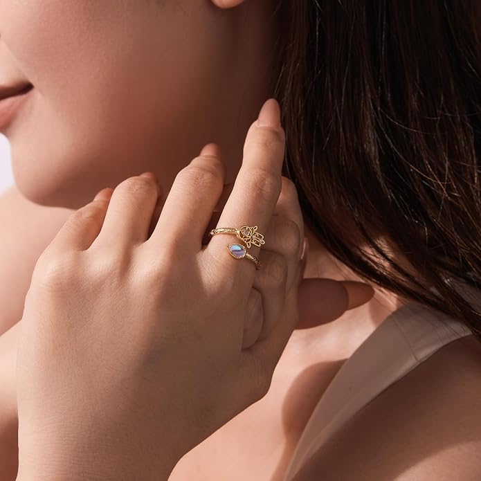 Adjustable Koi Fish Smake Dachshund Kitten Cat Hummingbird leaf Dragon Stackable Rings Lucky Protection Gold Adjustable Animal Themed Fortune Protection Ring Good Luck Statement Jewelry Women Grandma Mom Daughter