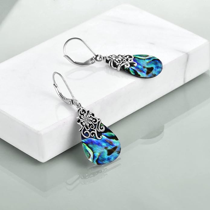 POPLYKE Dragonfly Butterfly Hummingbird Sunflower Earrings 925 Sterling Silver Abalone Shell Moonstone Leverback Earrings Jewelry