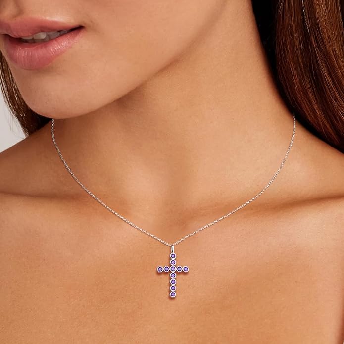 Sterling Silver Cross Necklace for Women Birthstone Religious Jewelry