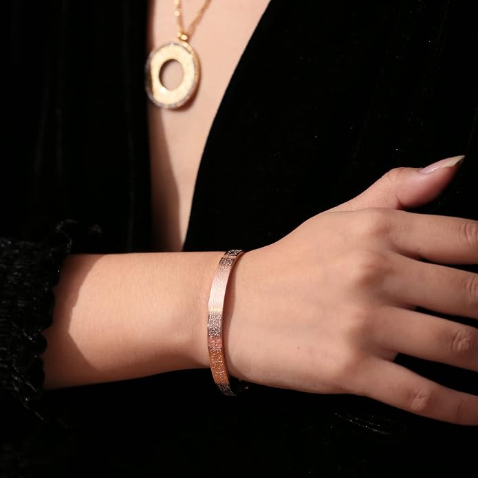 Qitian Islamic Jewelry Gifts for Women Allah Gold Bangles Bracelets Ayatul Kursi Arabic Cuff Bracelet for Women Men Islam Eid Ramadan New Year Gifts