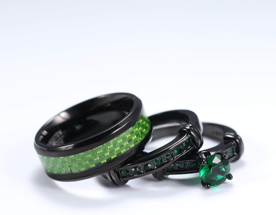 3pcs Matching Rings His and Hers Ring Couple Rings Pruple Cz Womens Wedding Ring Sets Wedding Bands