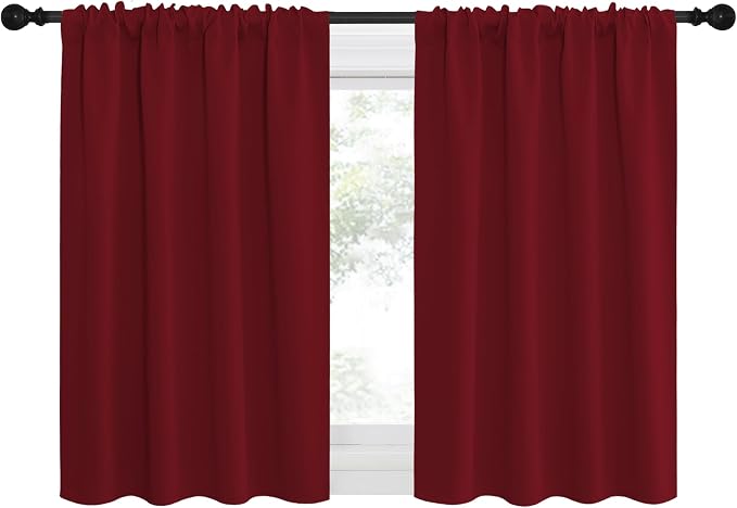 NICETOWN 36 inch Curtains for Small Windows, Thermal Insulated Privacy Short Drapes for Kitchen Bathroom (Set of 2, Burgundy Red, 34" Wide)