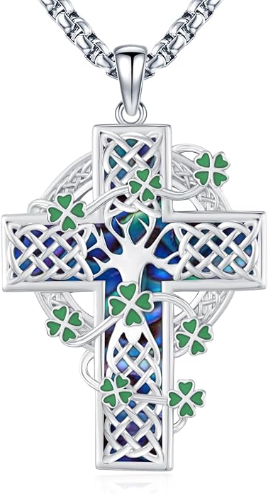 Celtic Cross Tree of Life Necklace for Women Sterling Silver Thor Hammer Tree of Life Pendant Irish Knot Cross Amulet Tree of Life Jewelry