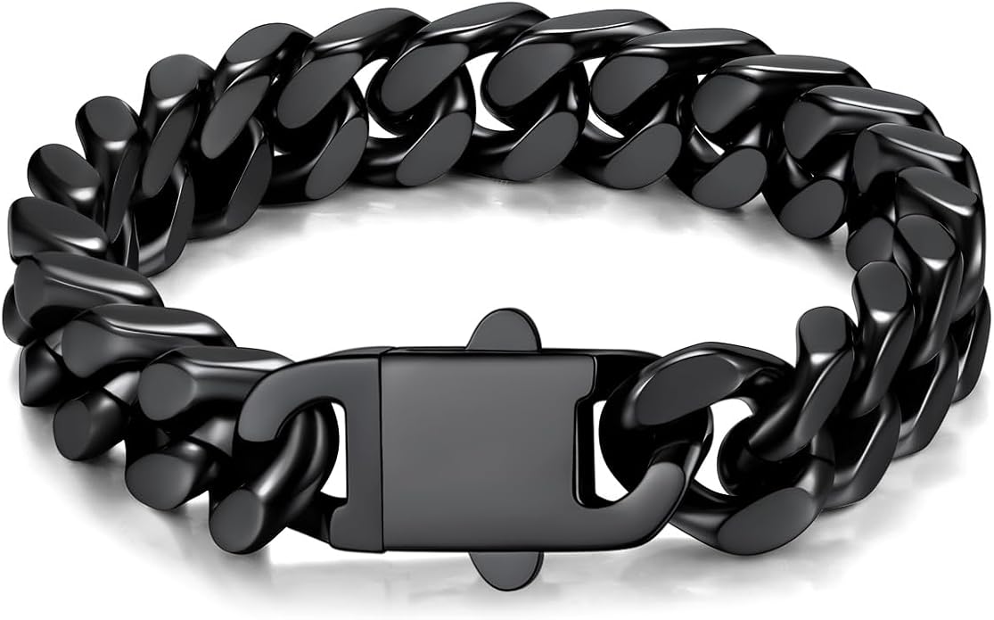 U7 Cuban Link Bracelets for Men Stainless Steel Wrist Bracelet Silver Black Gold Cuban Hand Chain Bracelet for Mens Women, 5/7/9/12mm Width, 7.5/8.3/9 Inch Length Classic Jewelry with Box Packed