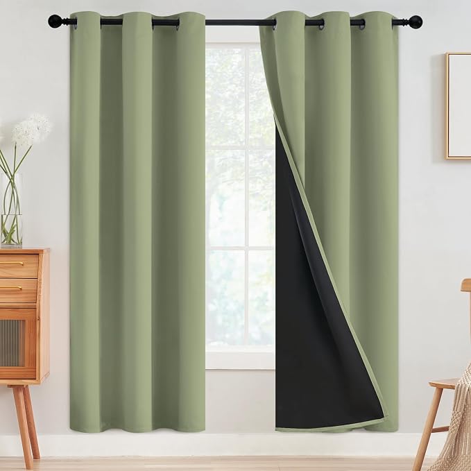 SimpleHome Sage 100% Blackout Curtains Room Darkening Living Room 72 Inch | Curtains for Bedroom,Thermal Insulated Grommet Window Drapes,Curtains for Living Room with Black Back,42 x 72 Inch,2 Panels