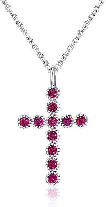 925 Sterling Silver 18 inch Birthstone Cross Pendant Necklace for Women Men