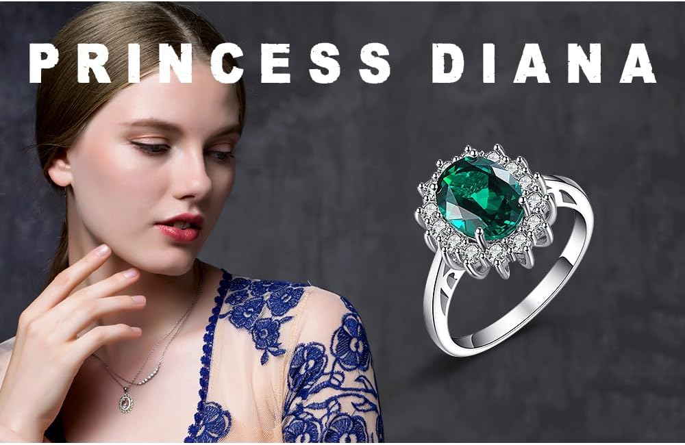 JewelryPalace Princess Diana Kate Middleton Class Gemstone Birthstone Sapphire Halo Engagement Rings for Women, Anniversary 14K White Yellow Rose Gold Plated 925 Sterling Silver Promise Rings for Her