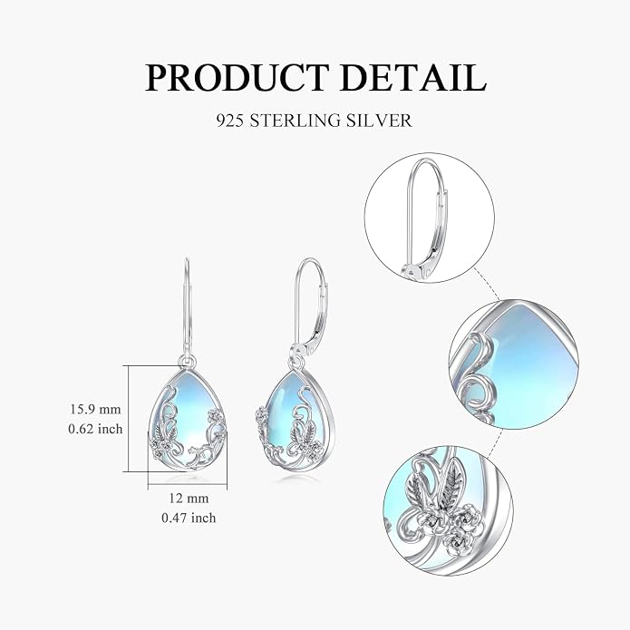 Silver Earrings for Women Sterling Silver Filigree Earrings Teardrop Dangle Drop Filigree Jewelry Gift for Women Mother Mom