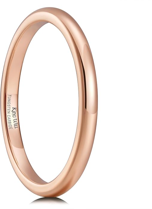 King Will Men's Women's Tungsten Carbide Ring 24k Gold Plated Rose Gold Plated Domed Polished Finish Wedding Band