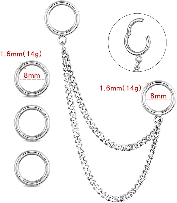 Casvort 14G Seamless Septum Piercing Rings Segment Tragus Hoop Rings 316 Surgical Stainless Steel Helix Ring Stacks for Stretched Ear Lobe Clickers Ear Hangers Body Jewelry